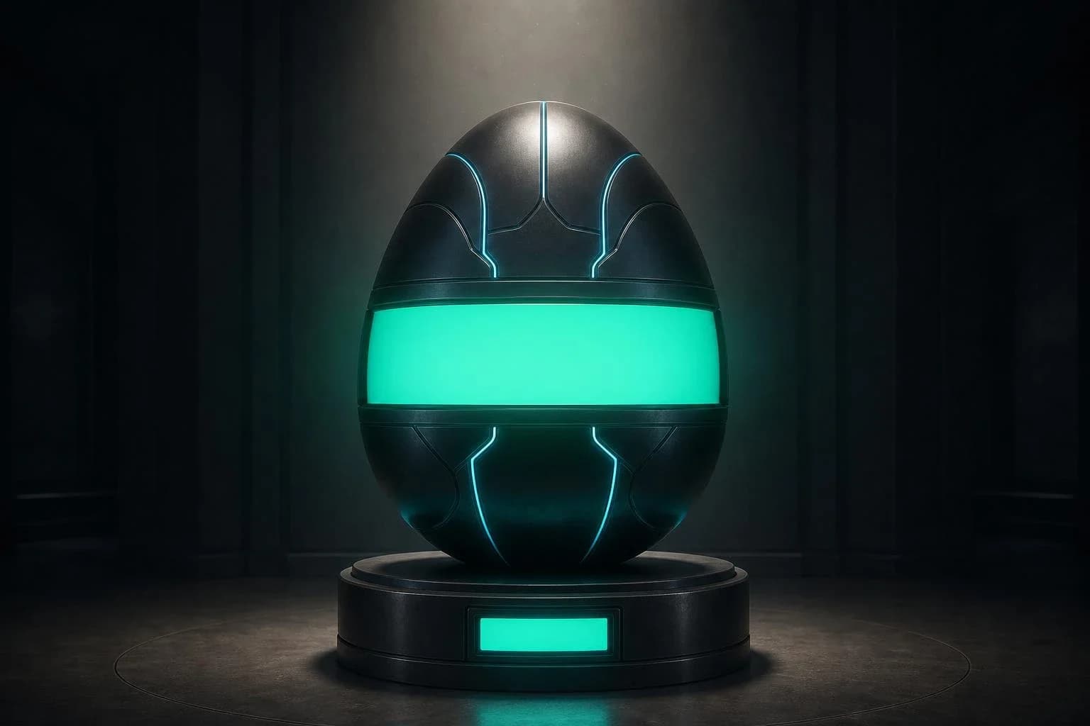 A Time Heroes collectible egg on a display pedestal, banded with a demo brand